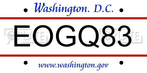 EOGQ83 District Of Columbia License Plate