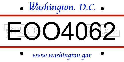 EOO4062 District Of Columbia License Plate