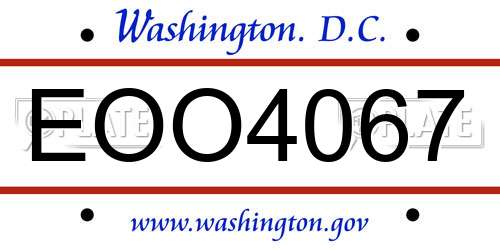 EOO4067 District Of Columbia License Plate