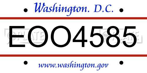 EOO4585 District Of Columbia License Plate