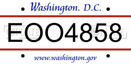 EOO4858 District Of Columbia License Plate