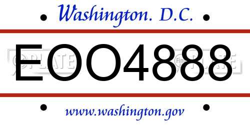 EOO4888 District Of Columbia License Plate