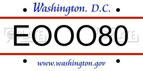 EOOO80 District Of Columbia License Plate