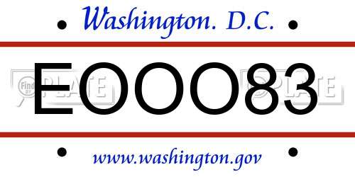 EOOO83 District Of Columbia License Plate