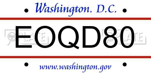 EOQD80 District Of Columbia License Plate
