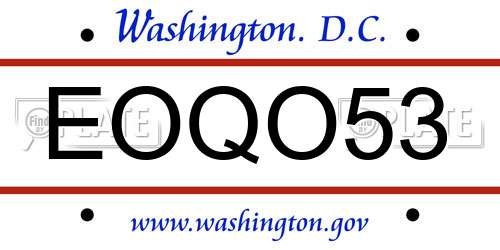 EOQO53 District Of Columbia License Plate