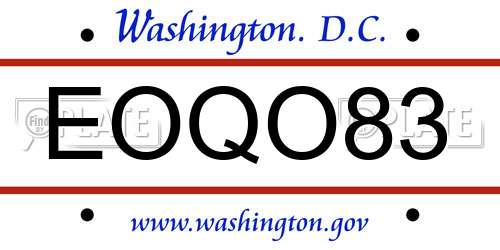 EOQO83 District Of Columbia License Plate