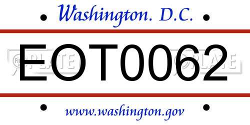 EOT0062 District Of Columbia License Plate