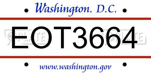 EOT3664 District Of Columbia License Plate