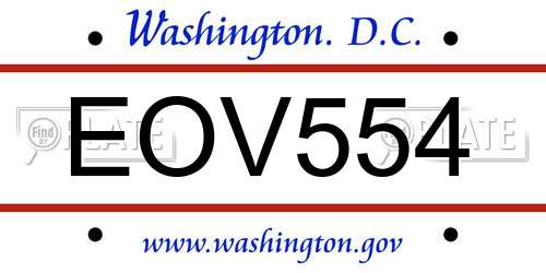 EOV554 District Of Columbia License Plate