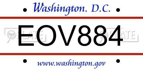 EOV884 District Of Columbia License Plate