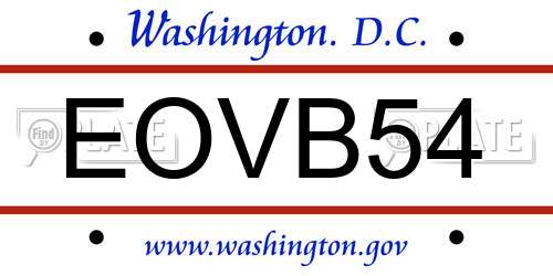 EOVB54 District Of Columbia License Plate