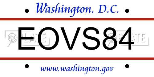 EOVS84 District Of Columbia License Plate