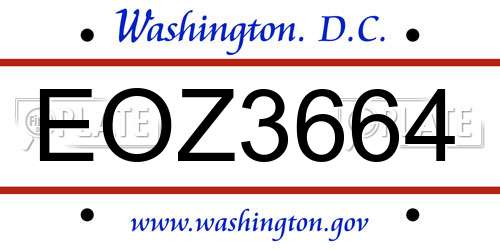 EOZ3664 District Of Columbia License Plate