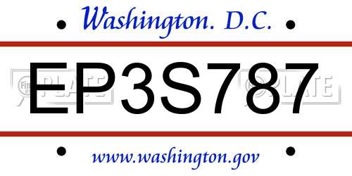 EP3S787 District Of Columbia License Plate