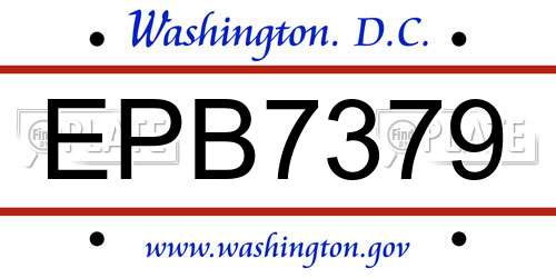 EPB7379 District Of Columbia License Plate