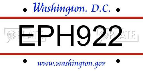EPH922 District Of Columbia License Plate