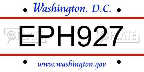 EPH927 District Of Columbia License Plate