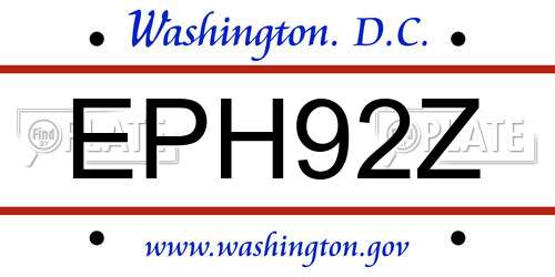 EPH92Z District Of Columbia License Plate