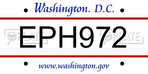EPH972 District Of Columbia License Plate