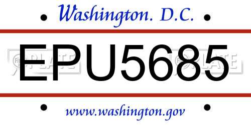 EPU5685 District Of Columbia License Plate