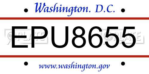 EPU8655 District Of Columbia License Plate