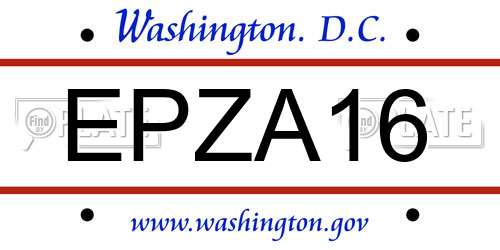 EPZA16 District Of Columbia License Plate