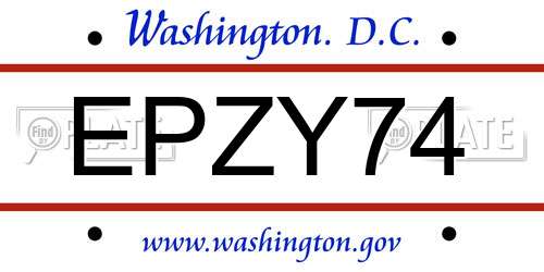 EPZY74 District Of Columbia License Plate