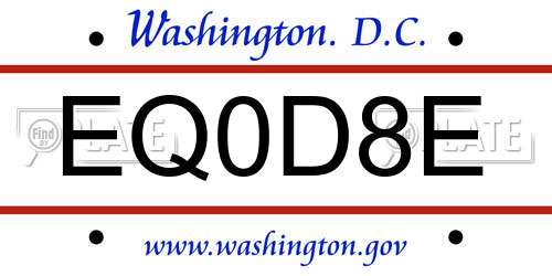 EQ0D8E District Of Columbia License Plate