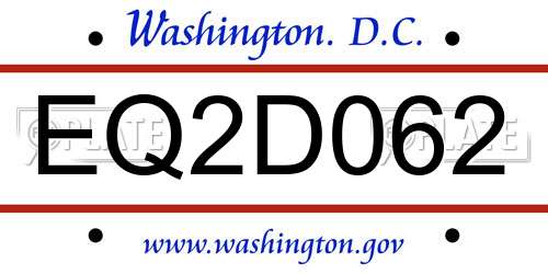 EQ2D062 District Of Columbia License Plate