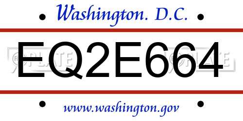 EQ2E664 District Of Columbia License Plate