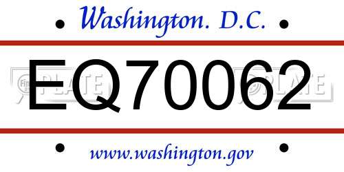 EQ70062 District Of Columbia License Plate