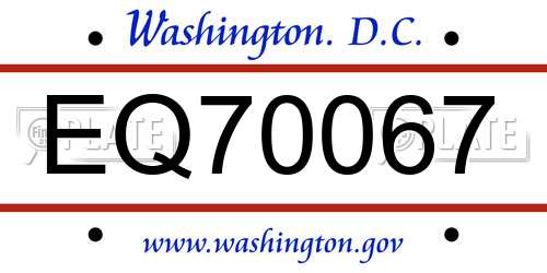 EQ70067 District Of Columbia License Plate