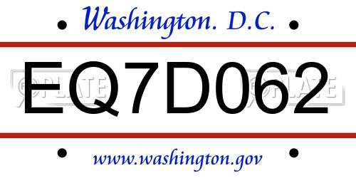 EQ7D062 District Of Columbia License Plate