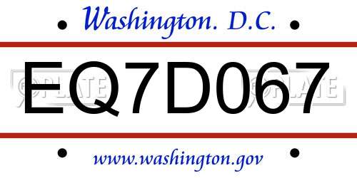 EQ7D067 District Of Columbia License Plate