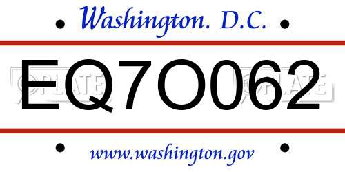 EQ7O062 District Of Columbia License Plate