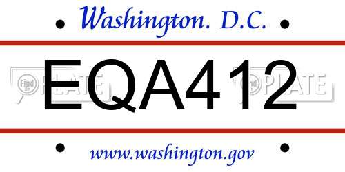 EQA412 District Of Columbia License Plate