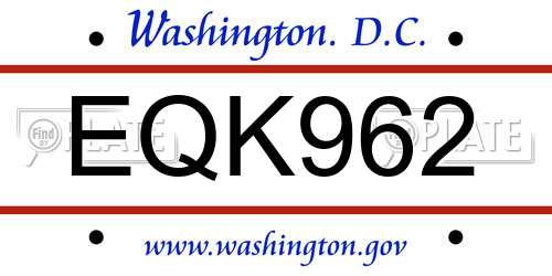 EQK962 District Of Columbia License Plate