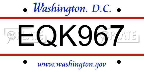 EQK967 District Of Columbia License Plate