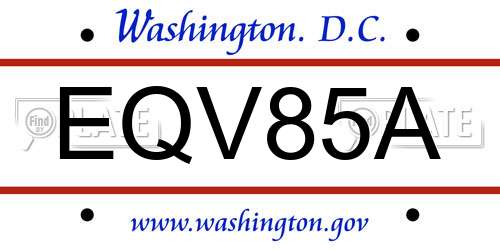 EQV85A District Of Columbia License Plate