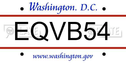 EQVB54 District Of Columbia License Plate