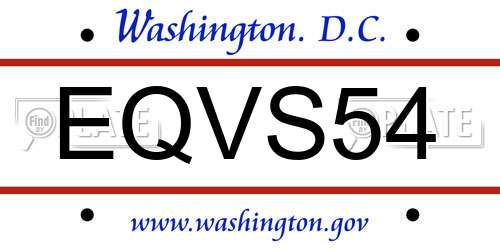 EQVS54 District Of Columbia License Plate