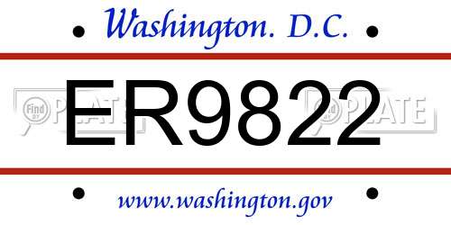 ER9822 District Of Columbia License Plate