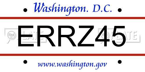 ERRZ45 District Of Columbia License Plate