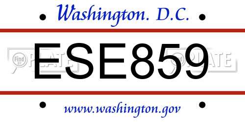 ESE859 District Of Columbia License Plate