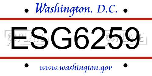 ESG6259 District Of Columbia License Plate