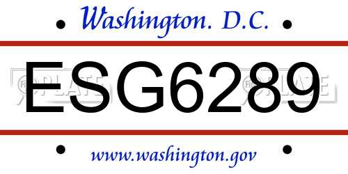 ESG6289 District Of Columbia License Plate