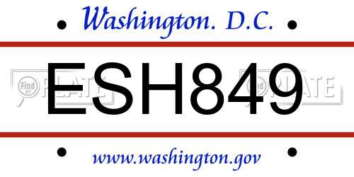 ESH849 District Of Columbia License Plate
