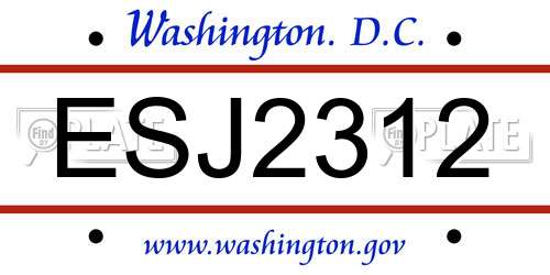 ESJ2312 District Of Columbia License Plate