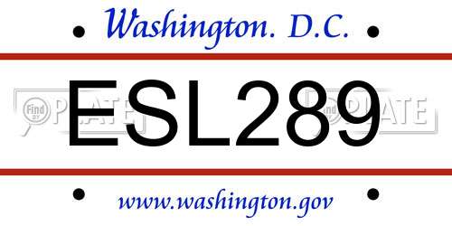 ESL289 District Of Columbia License Plate
